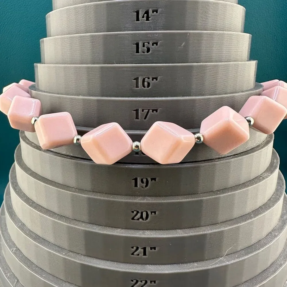 Vintage Necklace Clip Earrings Set Light Pink Acrylic Cube Bead Silver Tone 17.5